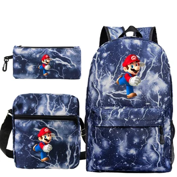 

School Bag Set 3pcs Super Mario Kids Backpacks Escolar Infantil Children Pencil Shoulder Book Bags Boys Girls Gifts