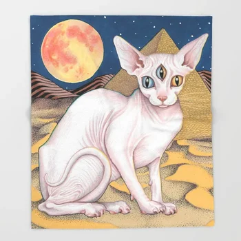 

Egypt Cartoon Throw Blanket Cute Kids Design Sphinx Cat Blankets for Beds Christmas Decorations for Home