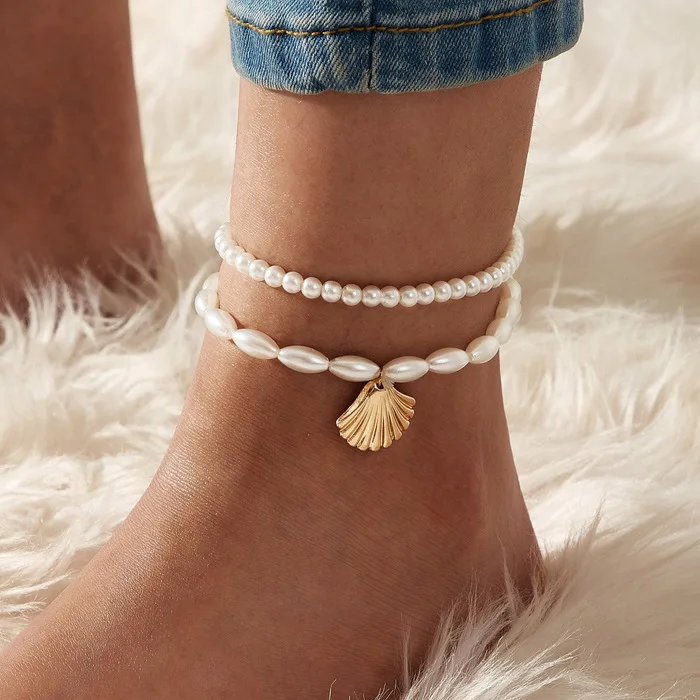 European and American New Simple Artificial Pearl Fan Shell Pendant Anklet Creative Retro Foot Ornaments Ankle Bracelet European and American New Simple Artificial Pearl Fan Shell Pendant Anklet Creative Retro Foot Ornaments Ankle Bracelet
