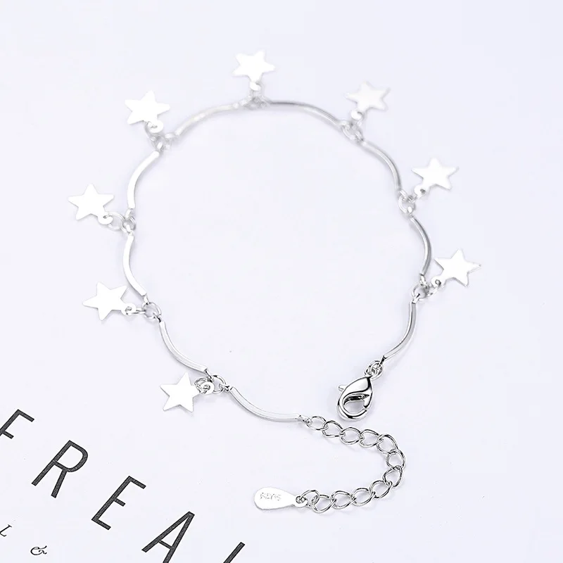 Sweet and Cute Five-Pinted Star silver bracelet Starry Literary Student 925 Sterling For women Boho Beach Bangle Jewelry Gift