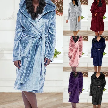 

Bathrobe Women Winter Plush Lengthened Shawl Bathrobe Home Clothes Long Sleeved Robe Coat Peignoir Femme Bademantel
