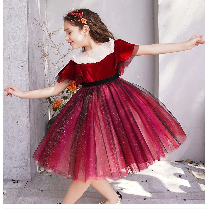 Платье для девочек; коллекция года; рождественское платье для девочек-подростков; платье для выпускного вечера; вечерние платья; Одежда для девочек; красный праздничный костюм для девочек