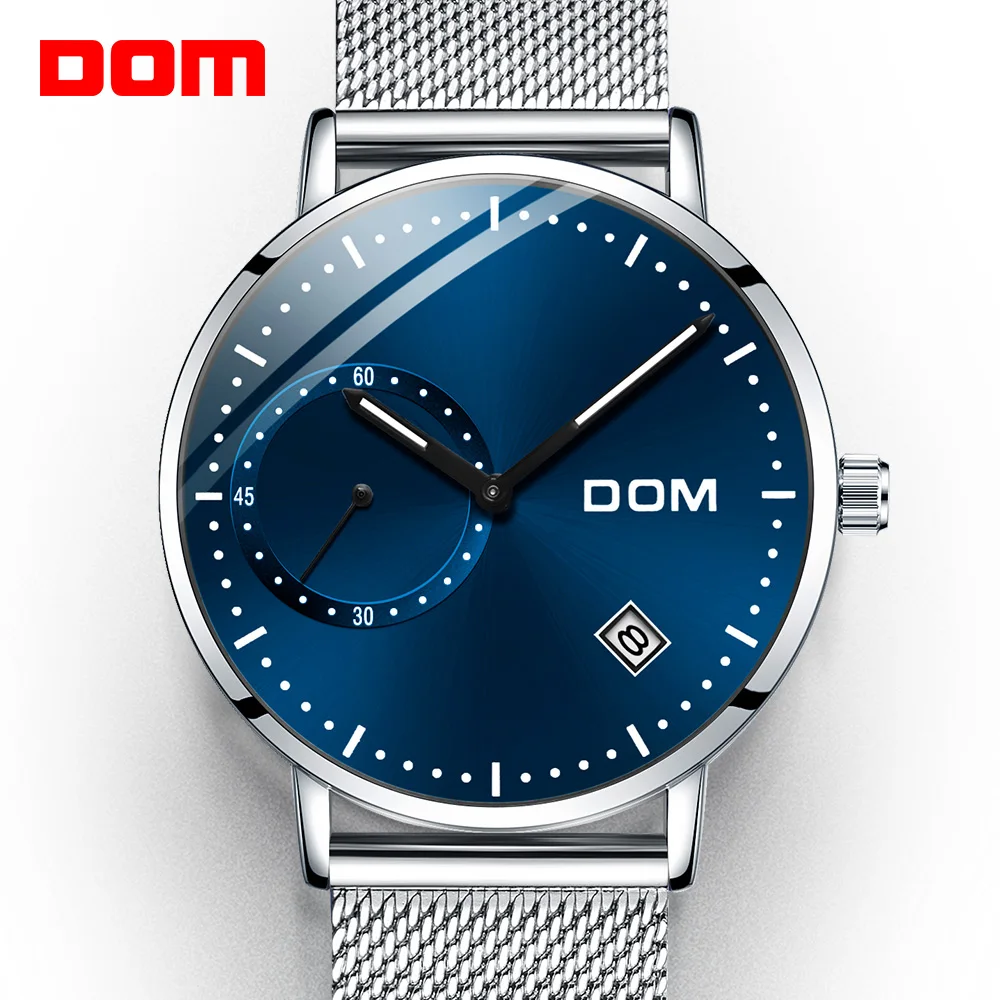 

DOM Watch Men Sport Casual Blue Dial Fashion Man Watch Waterproof Calendar Unique Fashion Casual Quartz Male Dress Clock M-302