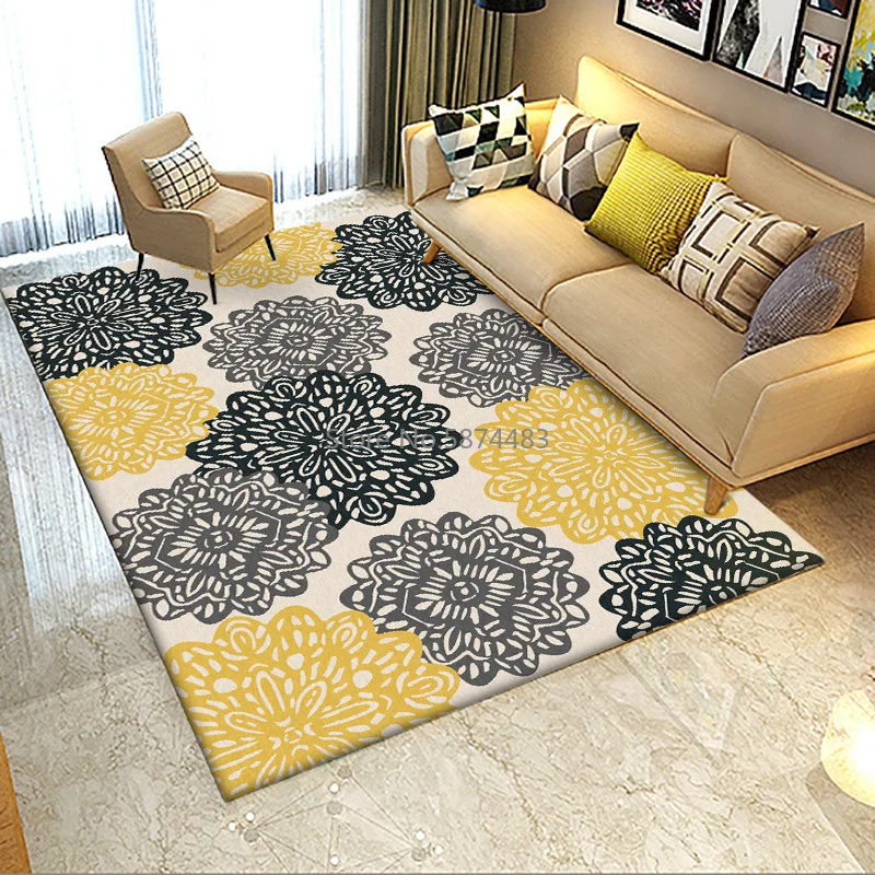 New Chinese Style Black Gray Yellow Big Flower Window Grille Living Room Bedroom Kitchen Bedside Carpet Floor Mat Customization | Дом и сад