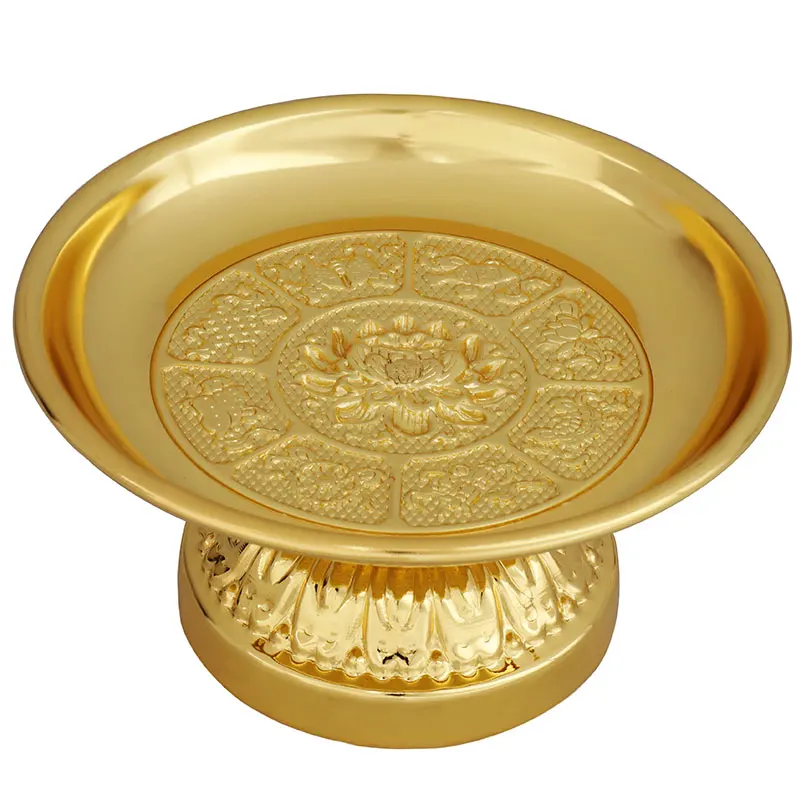 12cm Alloy Metal Plating Gold Tibetan Buddhist Eight Auspicious Symbol Sacrificed Fruits Temple Decorate Putting Plate Craft | Дом и сад