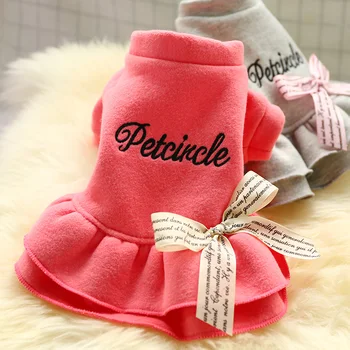 

Winter Dog Clothes Princess Bow Dress Warm Clothes for Small Dogs Pets Outfits Winter Thickening Woolen Skirt Puppy Dogs New