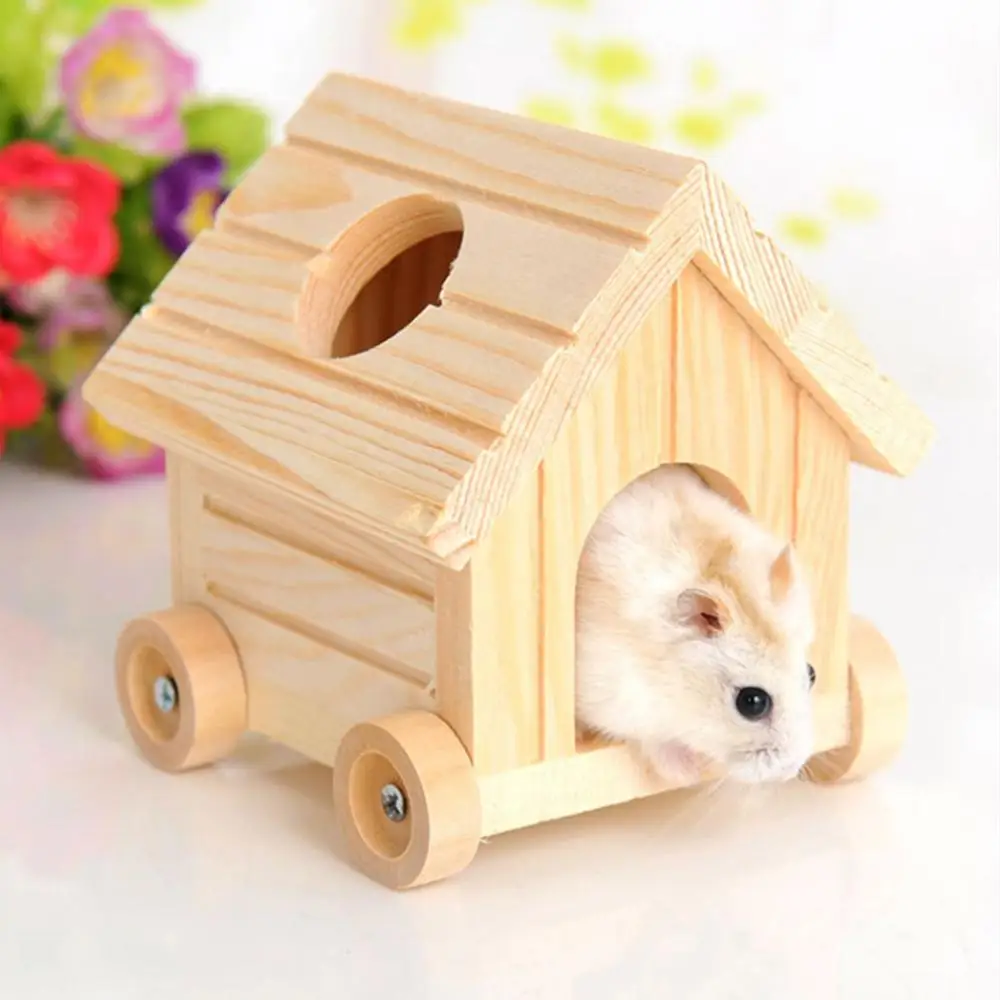 WOODEN Дом хомяка, вилла хомяка, роскошная деревянная игрушка, мобильный маленький щенок, дом на колесиках для домашних животных, лучшая, высокое качество - Цвет: WOODEN