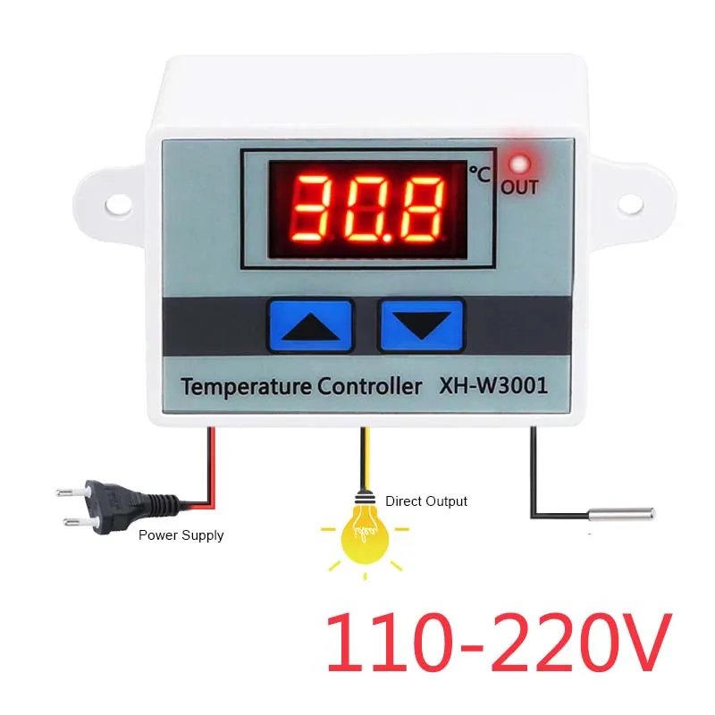 10A 12V 24V 110V 220VAC цифровой светодиодный регулятор температуры XH-W3001 для инкубатора охлаждение, Отопление Переключатель Термостат NTC сенсор - Цвет: AC 110-220V