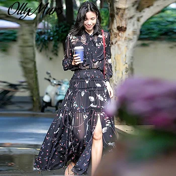 

Autumn Long Dress Runway High Quality Autumn Women'S Party Sexy Vintage Elegant Luxury Long Sleeve Printed Casual Dresses