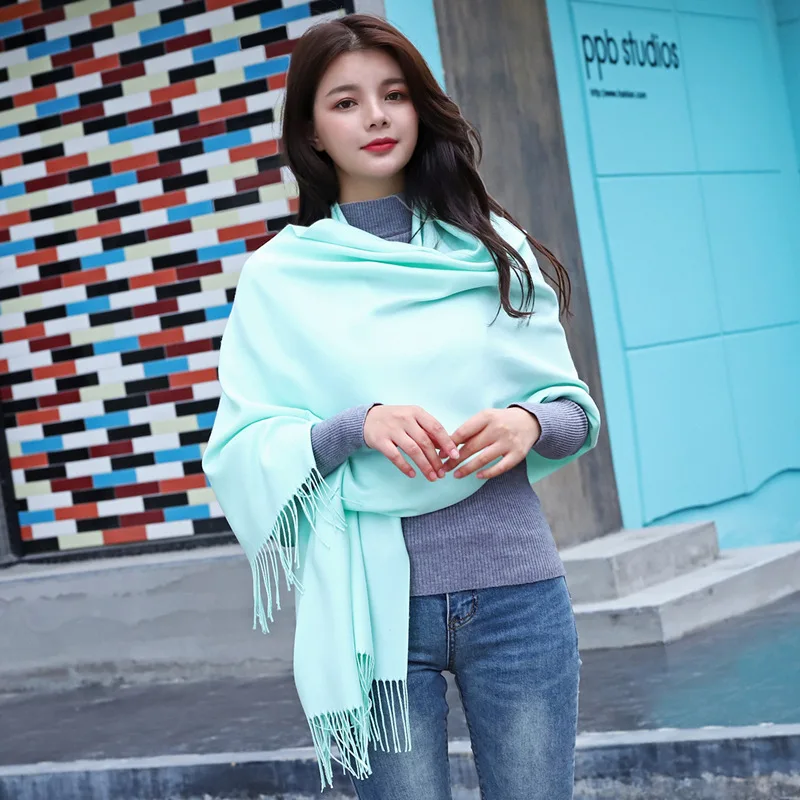 

2019 New Women's Winter Scarf Warm Solid Cashmere Scarves Ladies Soft Pashmina Wool Shawls and Wraps Bandana Hijabs