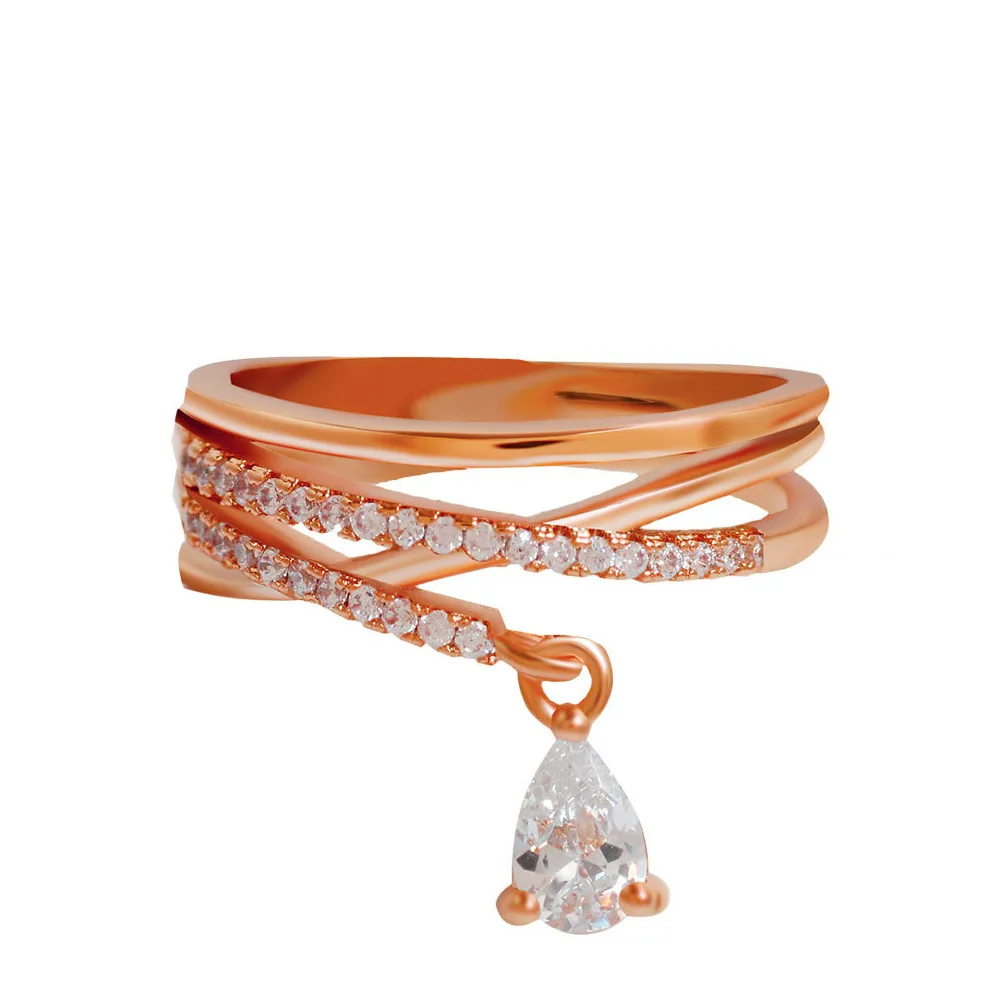 Luxury Water Drop ring 925 Sterling silver AAAAA cz Unique statement Party Wedding Band Rings for women Birdal Vintage Jewelry - Main Stone Color: Rose Gold
