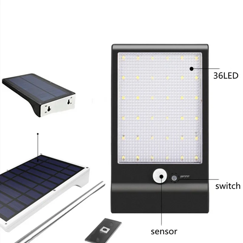 Светодиодный уличный светильник на солнечной энергии с датчиком движения PIR, садовый светильник для безопасности, уличный водонепроницаемый настенный светильник s