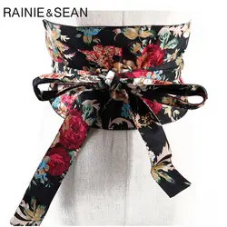 RAINIE SEAN японский пояс для кимоно для женщин с цветочным принтом очень широкий пояс для женщин галстук-бабочка винтажный женский широкий пояс