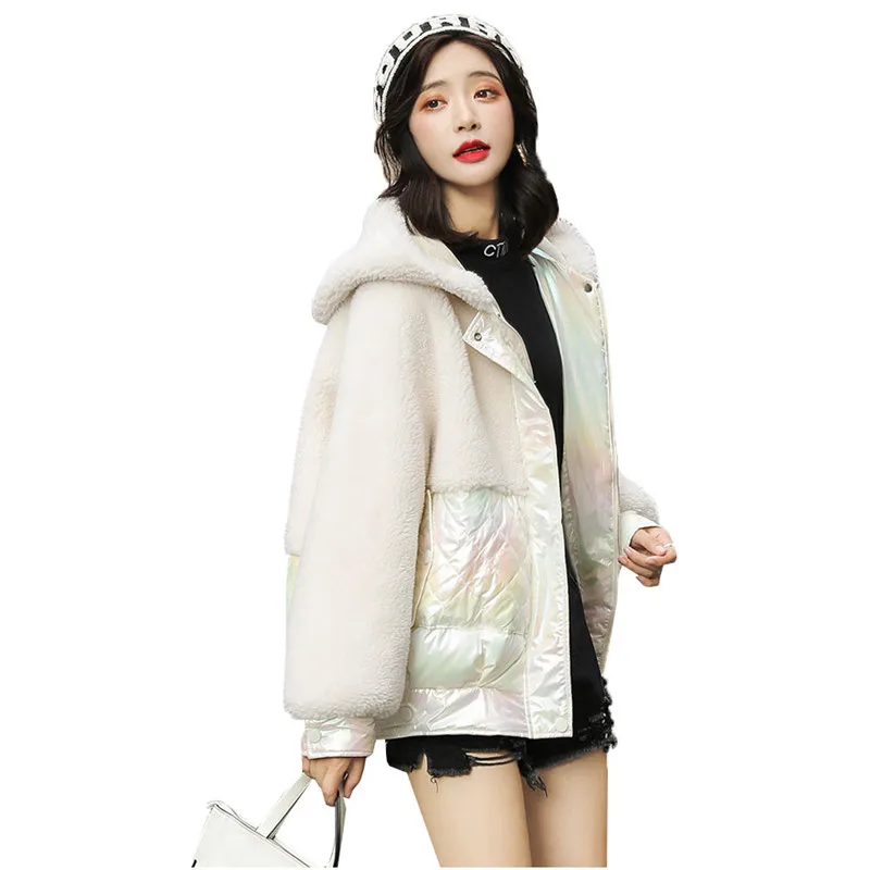 Winter Short Down Cotton Clothing Female New Korean Version The Pattern Lamb Fur One Outerwear Hooded Loose Warm Jacket 540