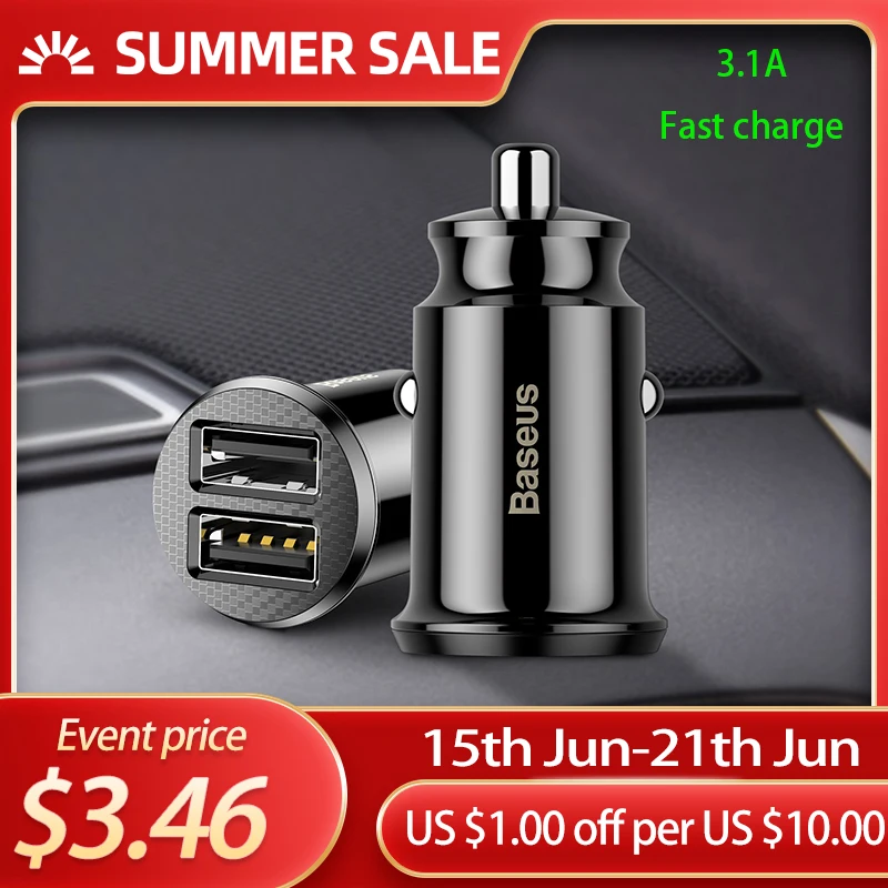 Автомобильное зарядное устройство Baseus Mini с двумя usb портами, 5 В, 3,1 А, быстрая зарядка, 2 порта, USB, автомобильное зарядное устройство, адаптер для мобильный телефон, планшет, автомобильное зарядное устройство|Адаптер питания| | АлиЭкспресс