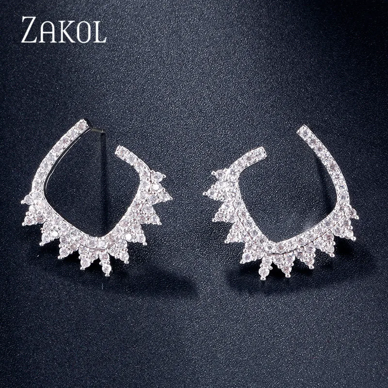 ZAKOL новые трендовые микро-инкрустация цирконами Кристалл c-образные пустотелые серьги гвоздики для женщин Праздник подарок на день рождения ювелирные изделия FAEP083