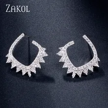 ZAKOL новые трендовые микро-инкрустация цирконами Кристалл c-образные пустотелые серьги гвоздики для женщин Праздник подарок на день рождения ювелирные изделия FAEP083