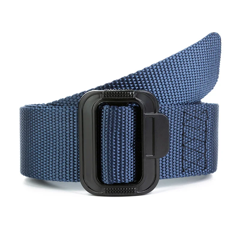 E Dark blue Ремень унисекс Одноцветный качественный нейлоновый сплав гладкая пряжка мужской ремень повседневный простой мужской и женский ковбойский ремень - Цвет: E Dark blue