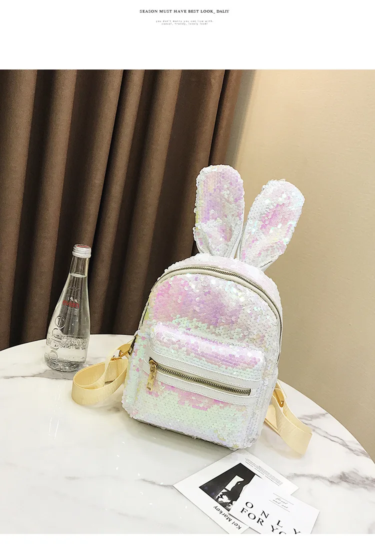 Backpack Student Sequins Rabbit Ears Bag Women Girls Backpacks Rucksack For Teenager Cartoon Cute Schoolbags Travel Backpack