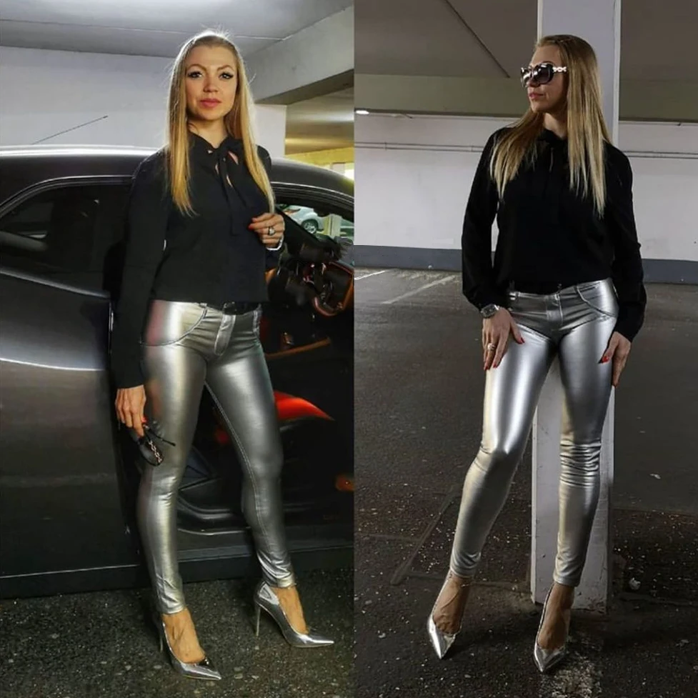 Melody Tall Faux Leather Pants Silver 
