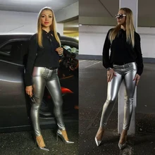 

NEW2021 Melody Tall Faux Leather Pants Silver Leather Trousers Warm Fleece Leggings Bum lift Push Up Shaping Women Pants Full