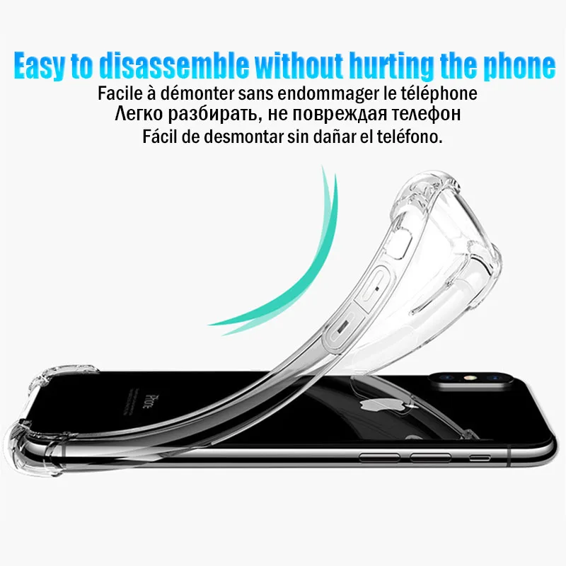 Прозрачный противоударный силиконовый чехол для телефона для iPhone X, XR, XS, 11 Pro, Max, для iPhone 8, 7, 6 S, 6 Plus, 5, 5S, SE, защитная задняя крышка
