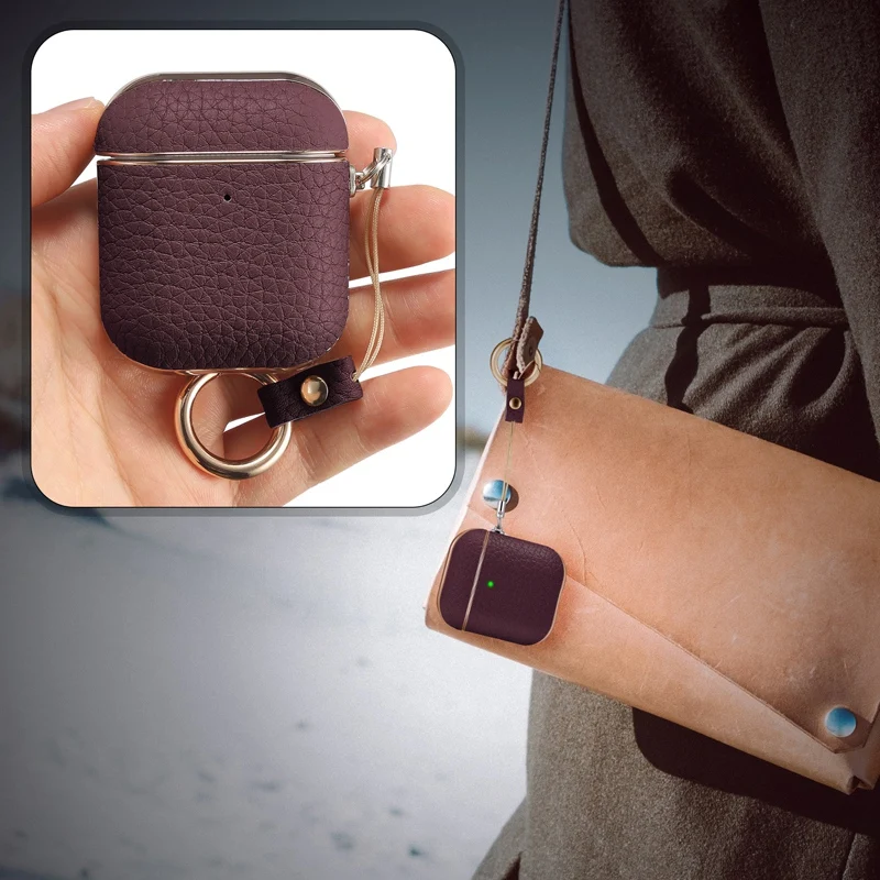 HOT For 1 2 Generation Earphone Cover Leather Protective Cover Litchi Pattern Wireless Headphone Cases Red Wine