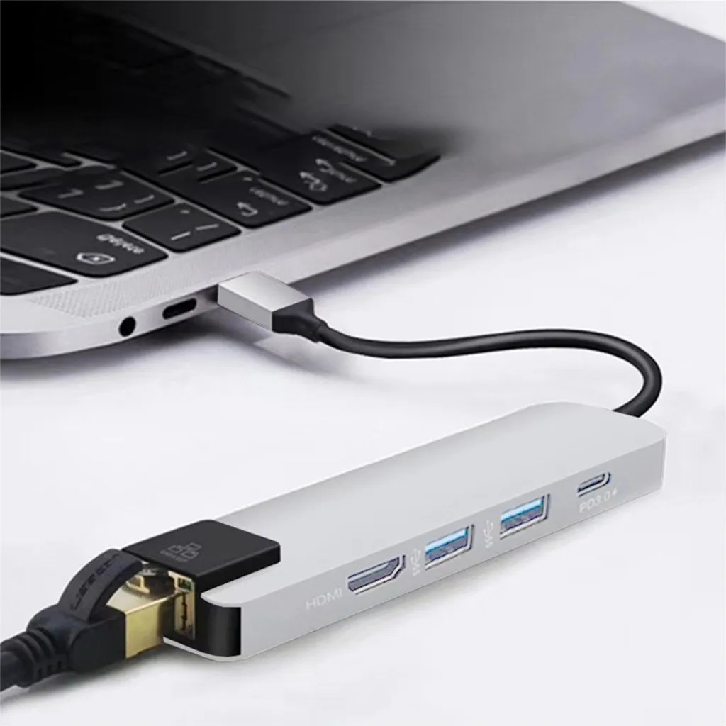 5 в 1 концентратор USB Type C HDMI 4K USB C концентратор для Gigabit Ethernet Rj45 Lan адаптер для Macbook Pro Thunderbolt 3 USB-C порт зарядного устройства