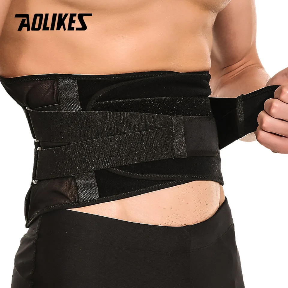 AOLIKES для мужчин и женщин, регулируемый эластичный пояс для поддержки талии, поясничный пояс для поддержки спины, пояс для упражнений, пояс для тяжелой атлетики, пояс для тренировки талии - Цвет: Black