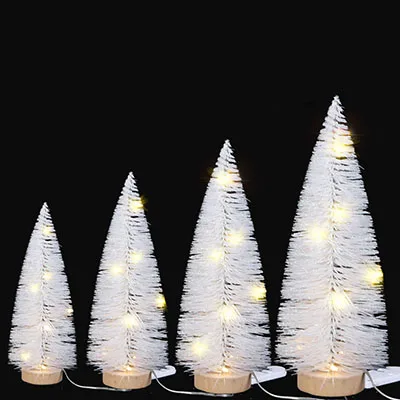 Mini Christmas Tree Pink White Little Tree With Lights Christmas Craft Gifts Exquisite Christmas Trees With Glitter Xmas Decor - Цвет: mixed 4 sizes white