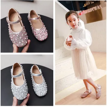 

2020 Spring Sale Children's Casual Shoes Fashion Korean Pearl Sequin Princess Shoes Round Head Flat Student Performance Shoes