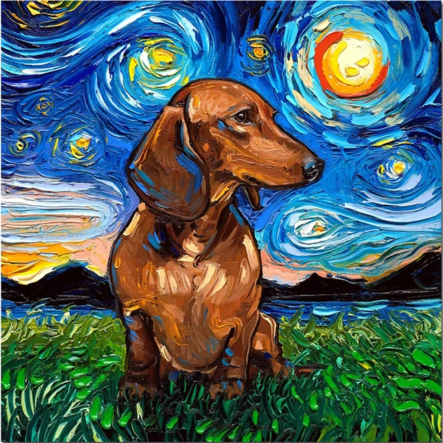 Dachshund Starry Night Diamond Painting  Diamond Painting Van Gogh Starry  Night - Diamond Painting Cross Stitch - Aliexpress