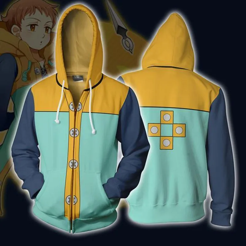 

High Quality Large Size S-5XL The Seven Deadly Sins Sweatshirt 3D Hoodies Cosplay Man King Zipper Hoodies Thin Sweatshirts