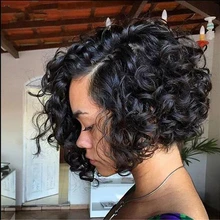 Aiva волосы высокая температура короткие синтетические волосы парик Боб Кружева передние парики для черных женщин L часть косплей кудрявый черный парик