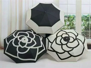 

3 Fold automatic sunny and rainy umbrella camellia flower women men Nylon umbrella