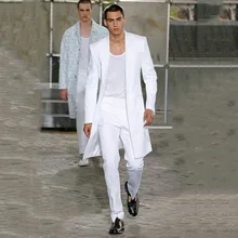 Летняя длинная куртка, брюки, свадебный смокинг жениха для мужчин, блейзеры с заостренными лацканами, 2 предмета, пальто, брюки, костюм для выпускного вечера, Homme