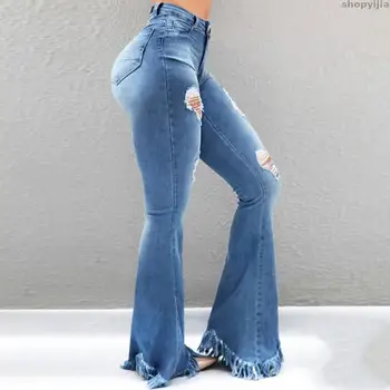 

Woman Summer Thin Ripped Push Up Denim Pants Long Bell Bottom Jeans For Women Plus Size Flare Jeans High Waist Wide Leg Jeans