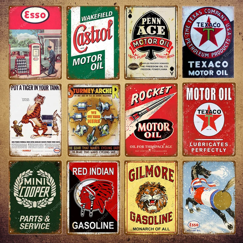 Gilmore бензиновый Декор Esso Castrol Texaco Rocket Motor Oil винтажный металлический постер для паба бара гаража табличка Ретро жестяная вывеска YI-089