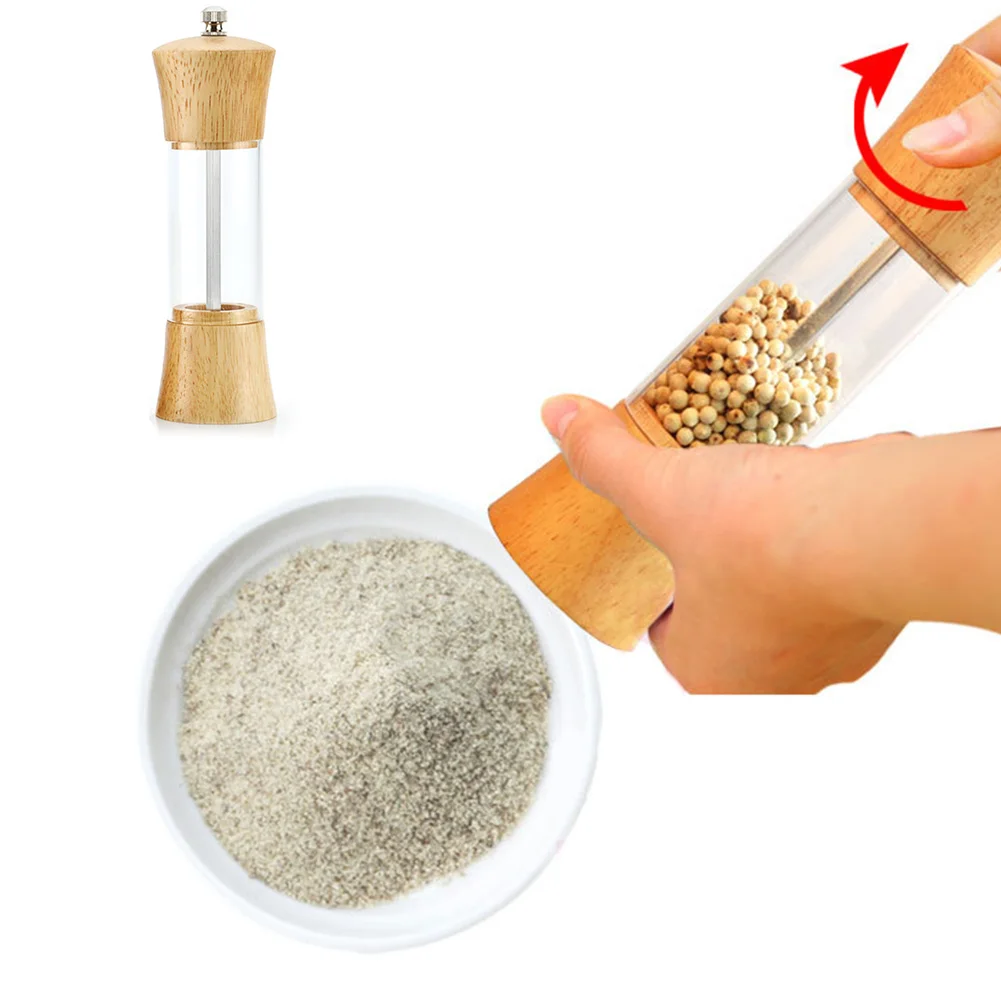 Acrylic Transparent Salt Oak Pepper Grinder Mill Seasoning Tool Bottles Spice Shakers 6 Inch