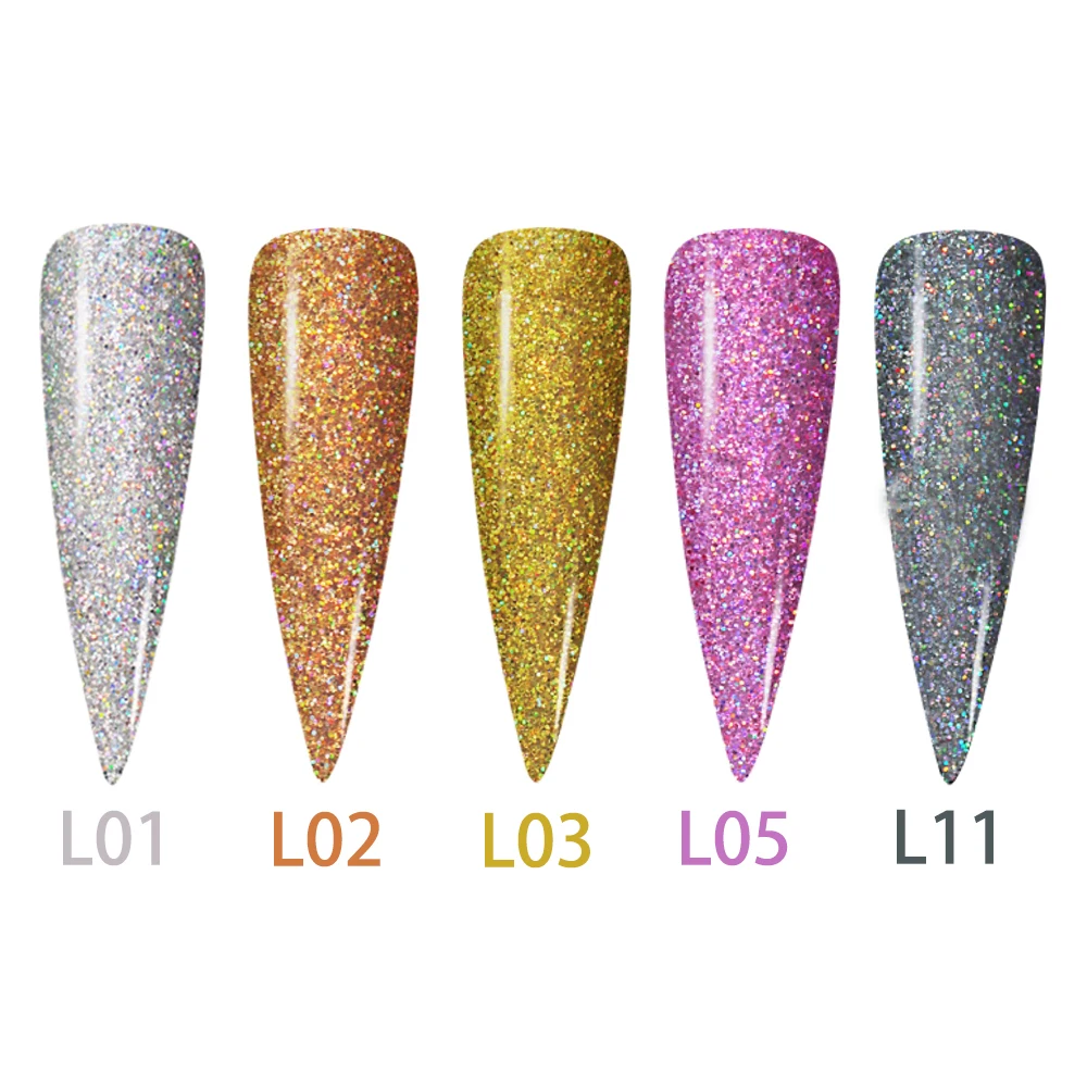 LOVCARRIE Glitter Acrylic Powder Pigment 10ML Holographic Dipping Powder 3  in 1 Gold Silver Sequins Builder Acrylic Nails Art