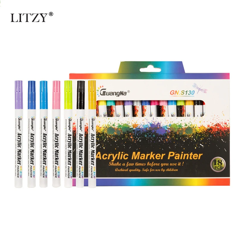 

LITZY 12/18 цветов акриловая маркерная ручка набор граффити Ткань Живопись Металлические маркеры для школы искусство Канцтовары журнал Сделай Сам Dec ручки