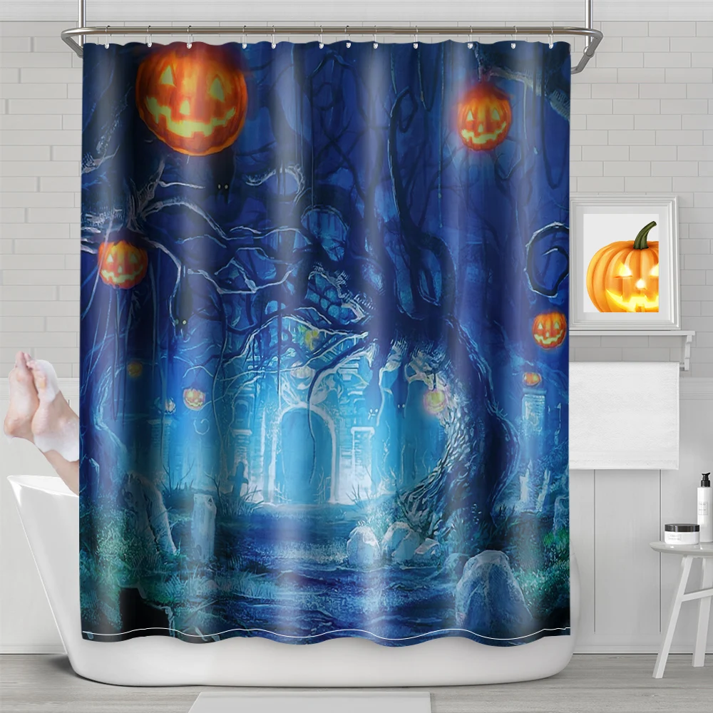 New Waterproof Colorful 3D digital print Horror Halloween Castle Curtain Moisture-proof Bathroom Curtains digital print Horror