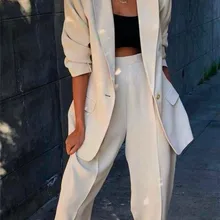 Женский костюм, набор, весна и осень, белый, с отворотом, тонкий, профессиональный, 2 предмета, костюм, женский брючный костюм, сделанный на заказ