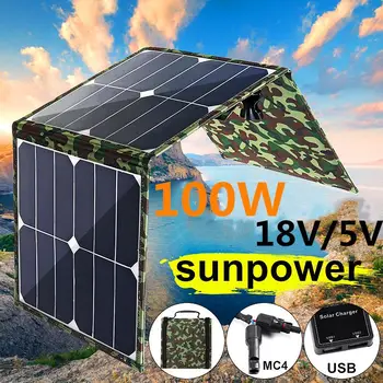 

Foldable Solar Panel 100W Sun Power 5V/18V Dual USB Solar Charger Waterprrof Solar Battery Chargers Charging for Hiking Outdoor