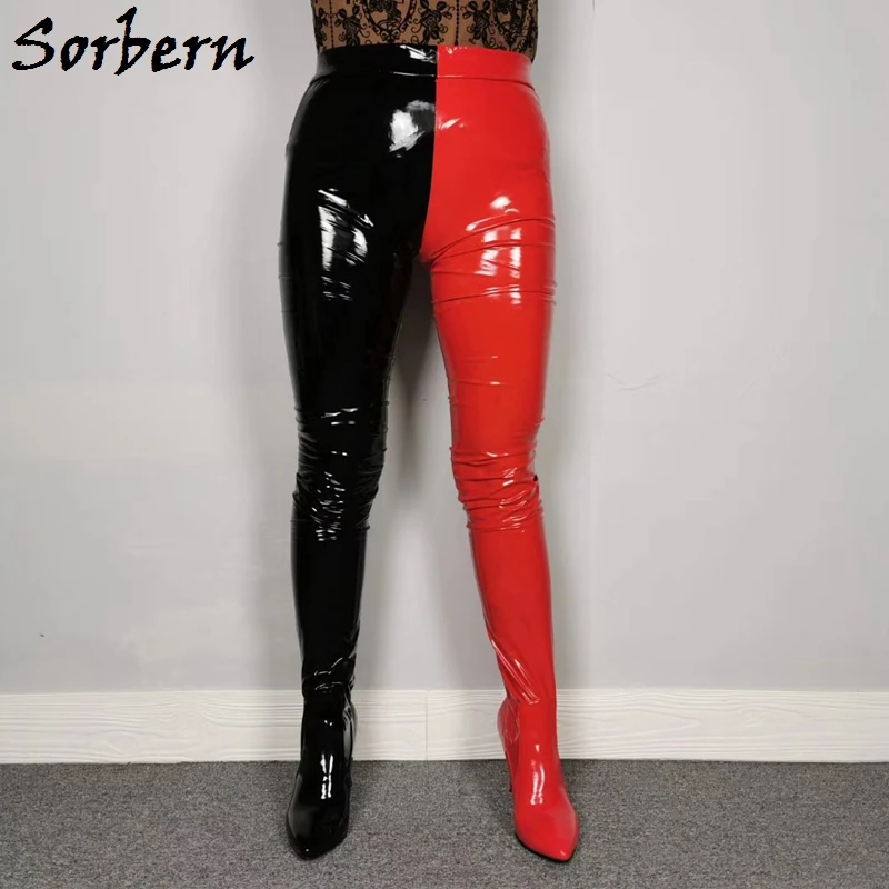 Sorbern черные и красные сапоги-леггинсы с ремнем и промежностью; Сапоги унисекс до бедра; туфли на высоком каблуке-шпильке на низком каблуке; цвет под заказ
