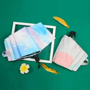 

Oil Painting Umbrella Foldable Sun Protection Anti-Uv Windproof Folding Double Layer Parasol Rain Women High Quality Parasol Lot