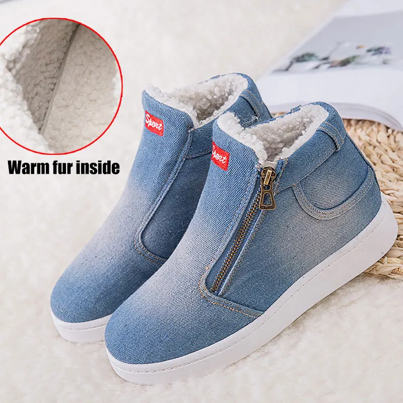 

Women shoes 2019 new women sneakers side zipper plush platform warm denim winter shoes woman tenis feminino winter canvas shoes