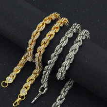 Хип хоп Bling Iced Out мужской Рэппер браслет полный Iced Out Стразы Проложить Звено веревки цепи браслеты мужские ювелирные изделия для вечерние подарок