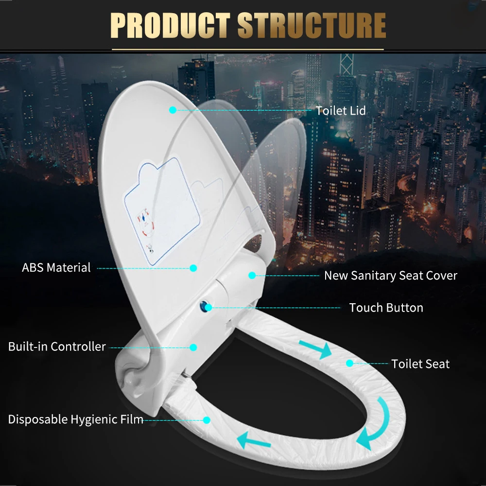 Смарт сиденье для туалета набор крышек Автоматическая Замена гигиенической пленки бытовые антибактериальные тихие закрытые накладки на сидения унитаза плиты