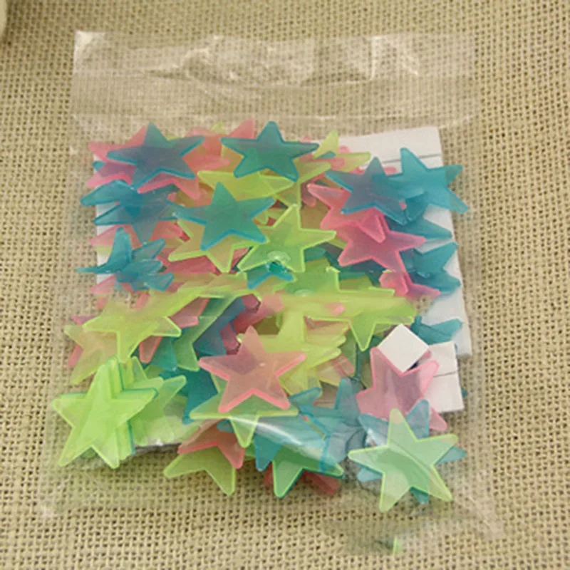 multicolor 100 шт 3D звезды светящиеся настенные наклейки, детские наклейки для спальни, домашний декор, цветные светящиеся звезды, флуоресцентный Декор для гостиной - Цвет: multicolor